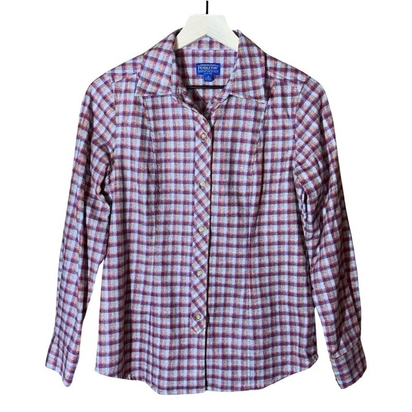 Pendleton Womens Virgin Wool Purple/Orange Plaid Button Down Shacket Wes… - Picture 1 of 5